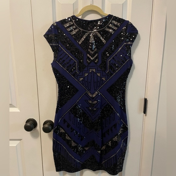Express Blue Sequin Bodycon Dress, Medium - Picture 2 of 2
